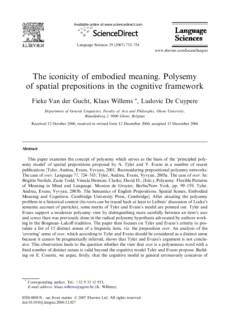 The iconicity of embodied meaning. Polysemy of spatial prepositions in the cognitive framework