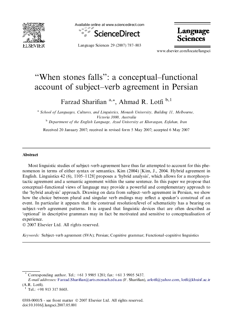 “When stones falls”: a conceptual-functional account of subject-verb agreement in Persian