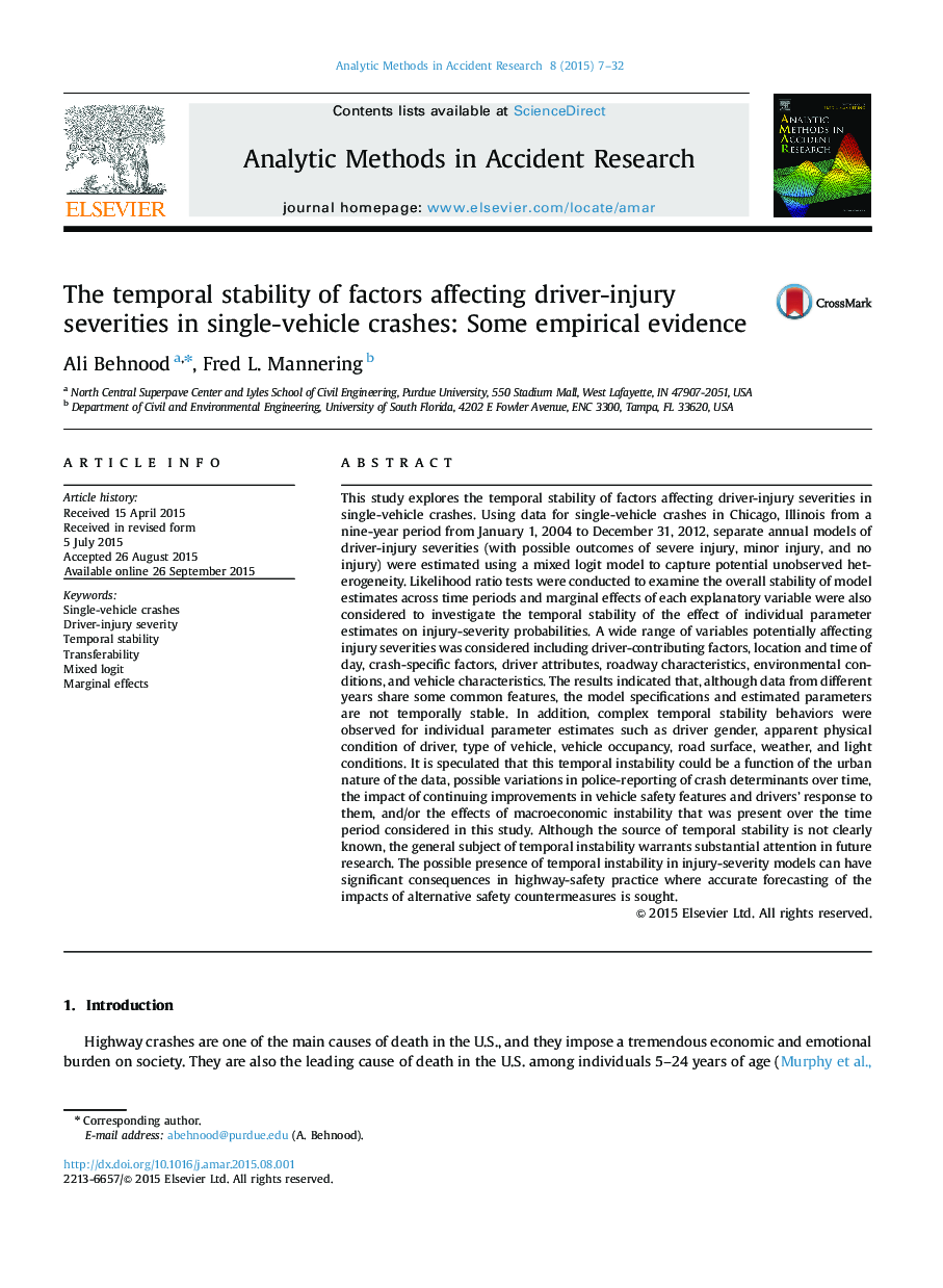 The temporal stability of factors affecting driver-injury severities in single-vehicle crashes: Some empirical evidence