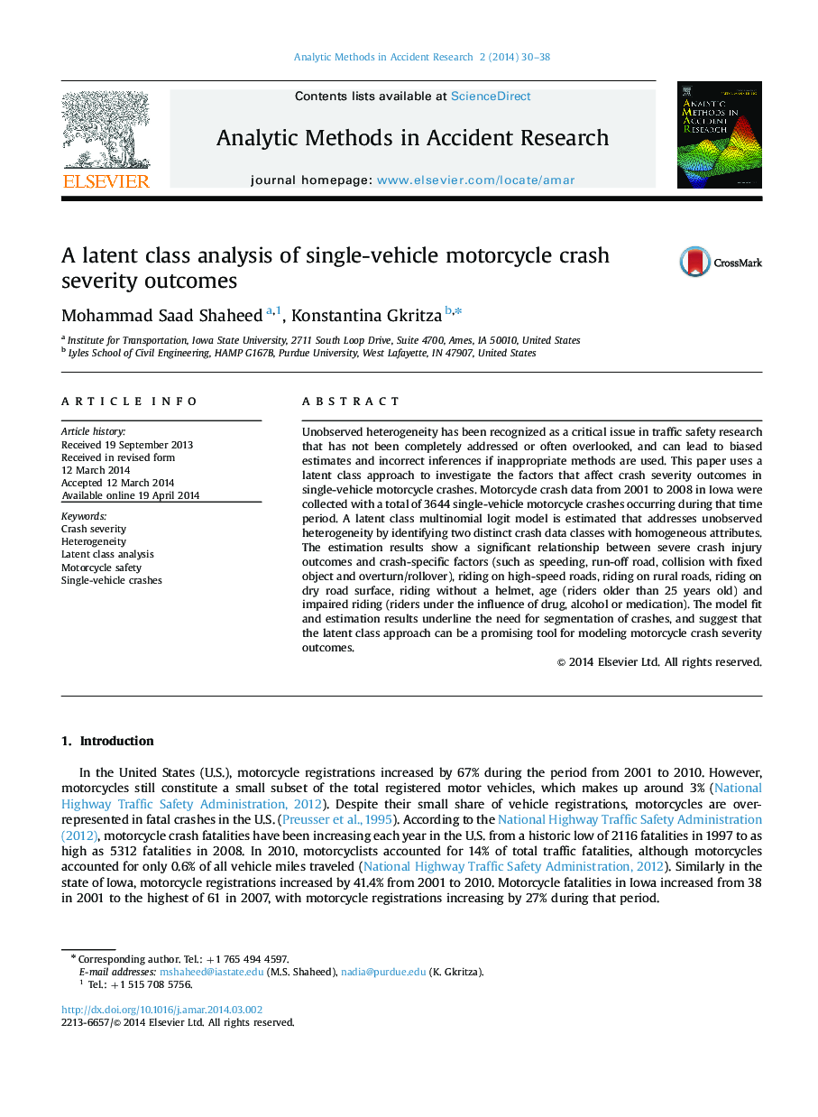 A latent class analysis of single-vehicle motorcycle crash severity outcomes