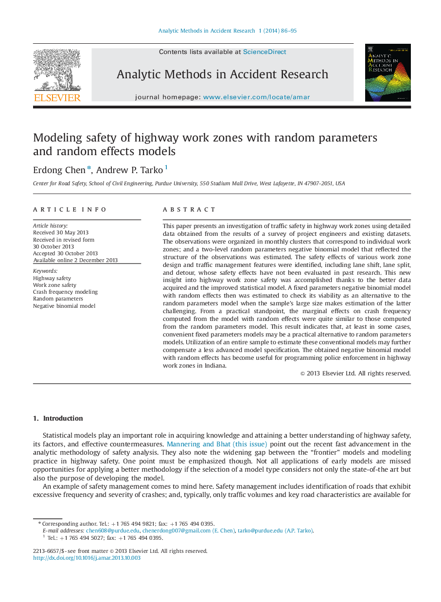 Modeling safety of highway work zones with random parameters and random effects models