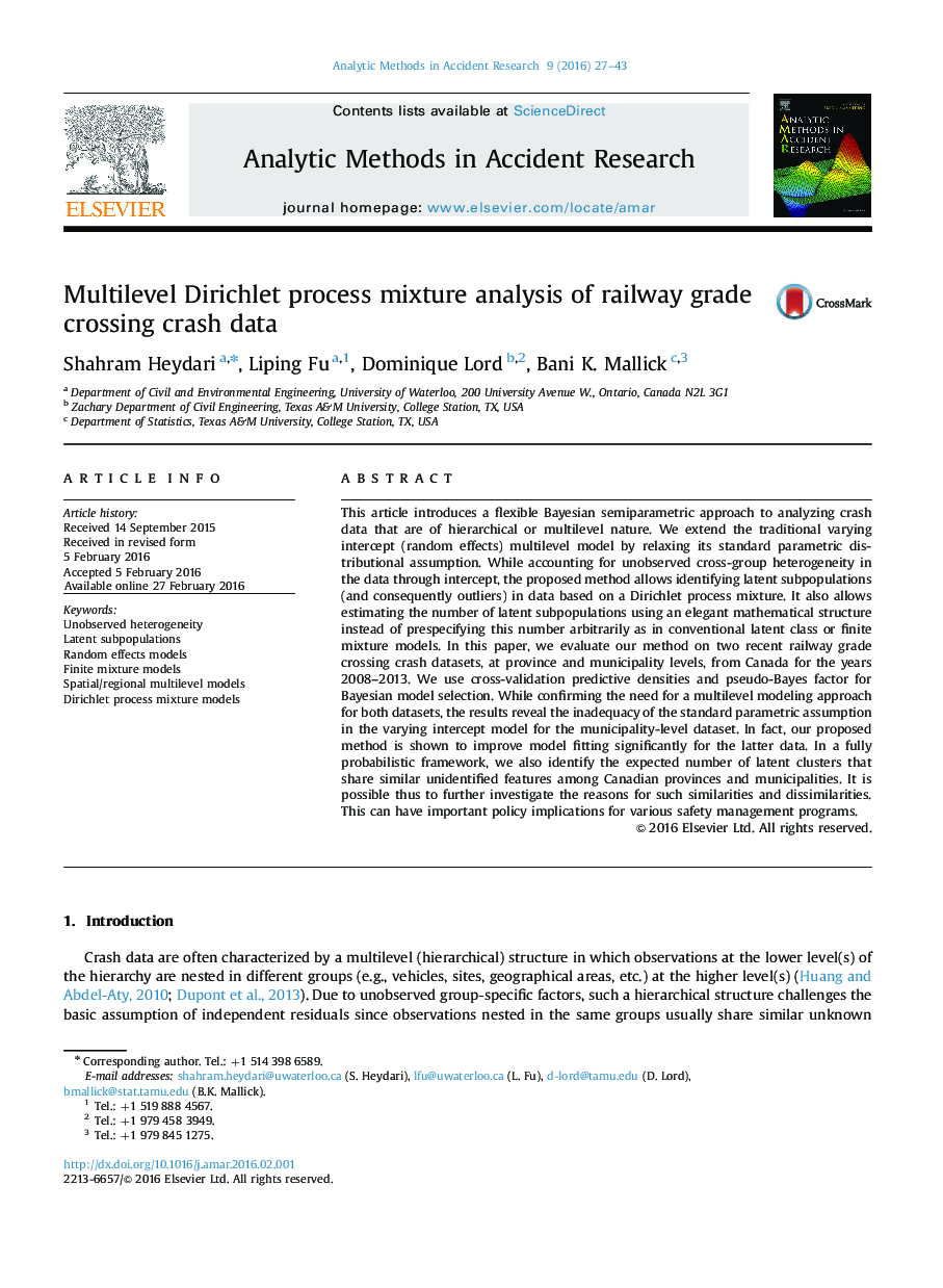 Multilevel Dirichlet process mixture analysis of railway grade crossing crash data