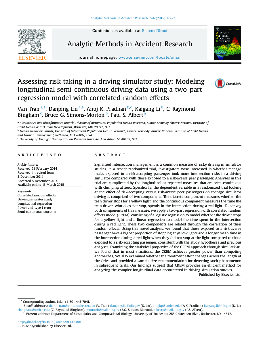 Assessing risk-taking in a driving simulator study: Modeling longitudinal semi-continuous driving data using a two-part regression model with correlated random effects