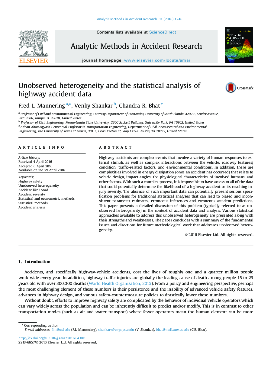 Unobserved heterogeneity and the statistical analysis of highway accident data