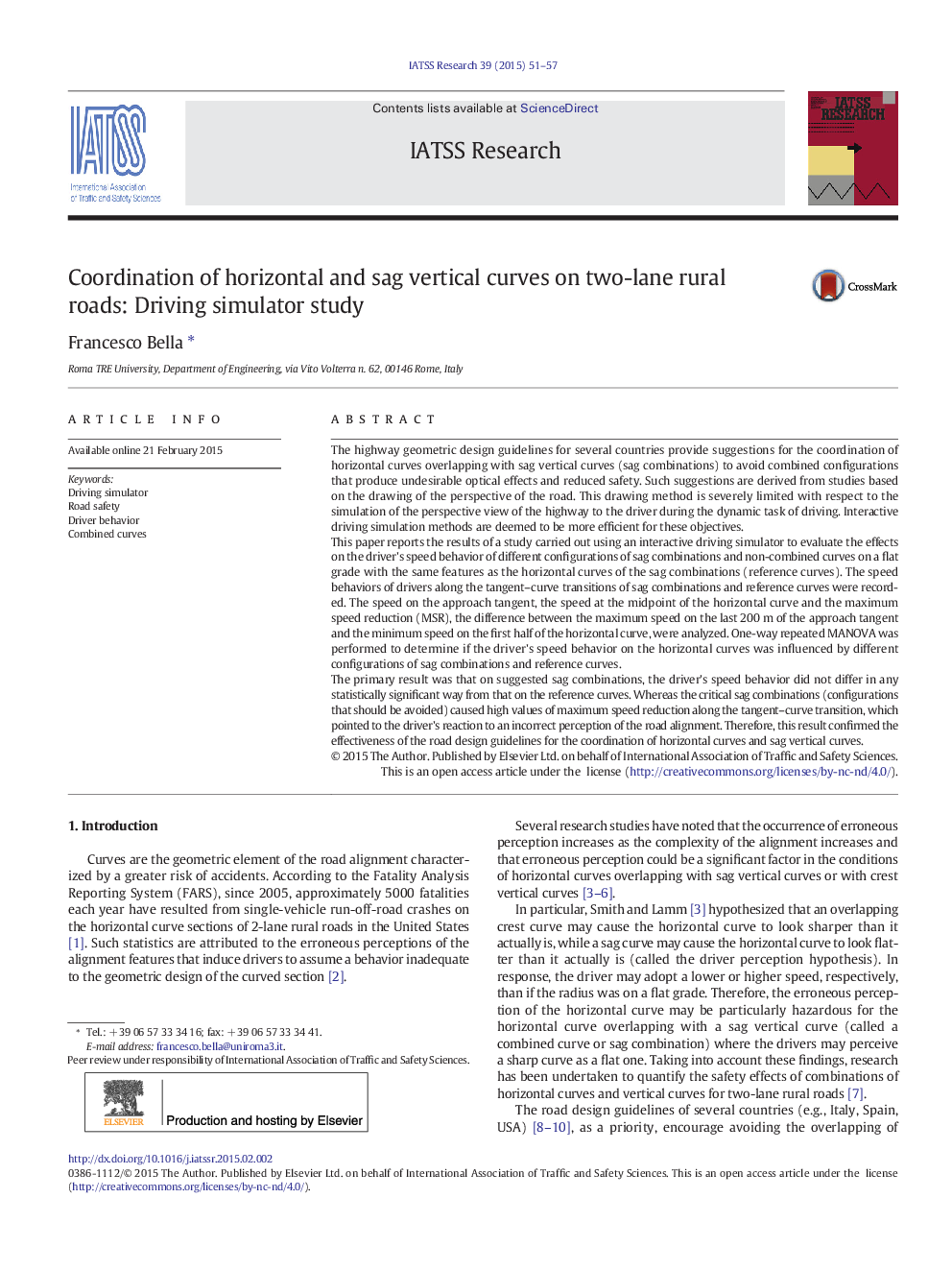 Coordination of horizontal and sag vertical curves on two-lane rural roads: Driving simulator study