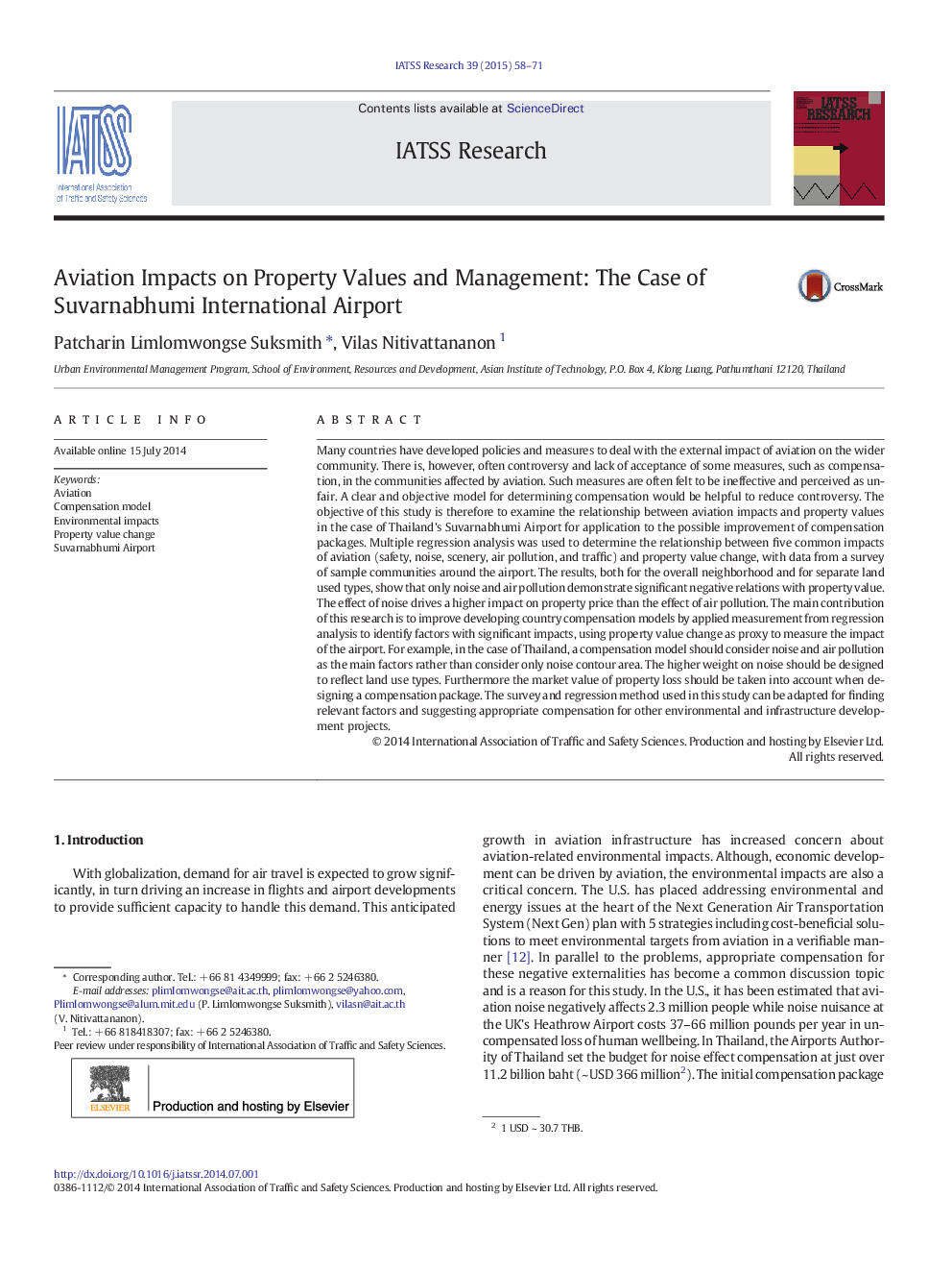 Aviation Impacts on Property Values and Management: The Case of Suvarnabhumi International Airport 