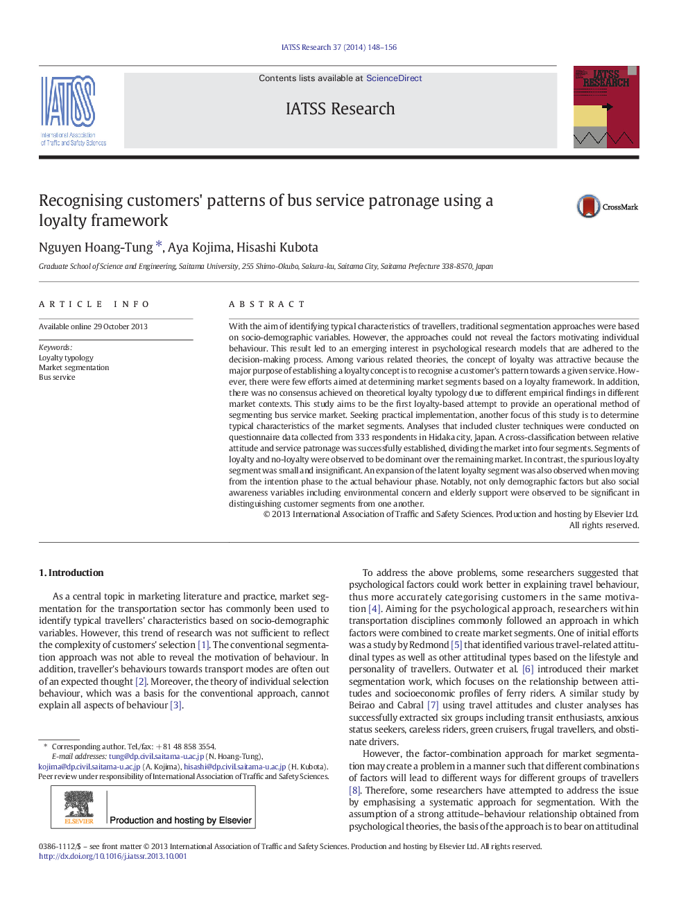 Recognising customers' patterns of bus service patronage using a loyalty framework 