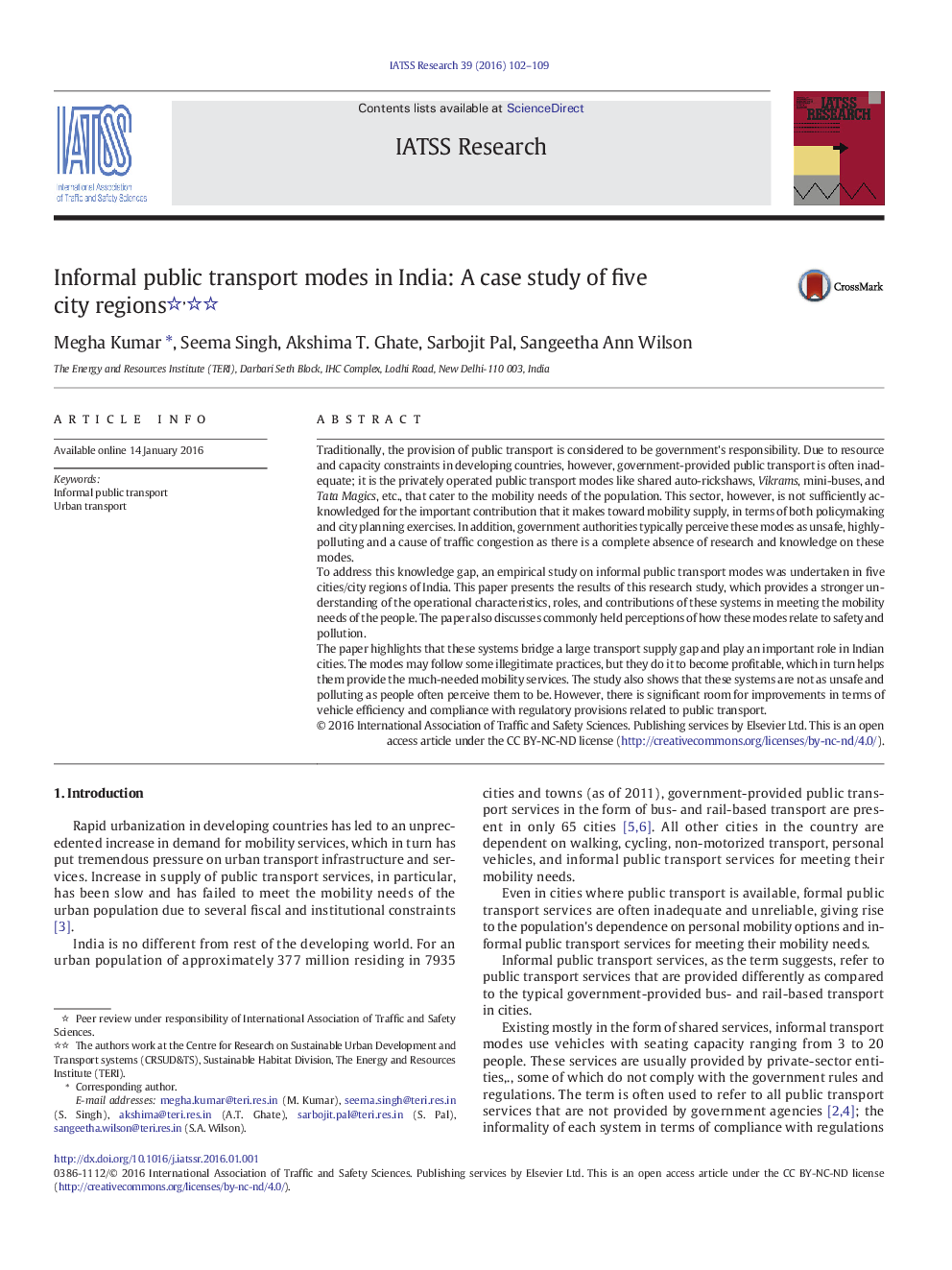 Informal public transport modes in India: A case study of five city regions 