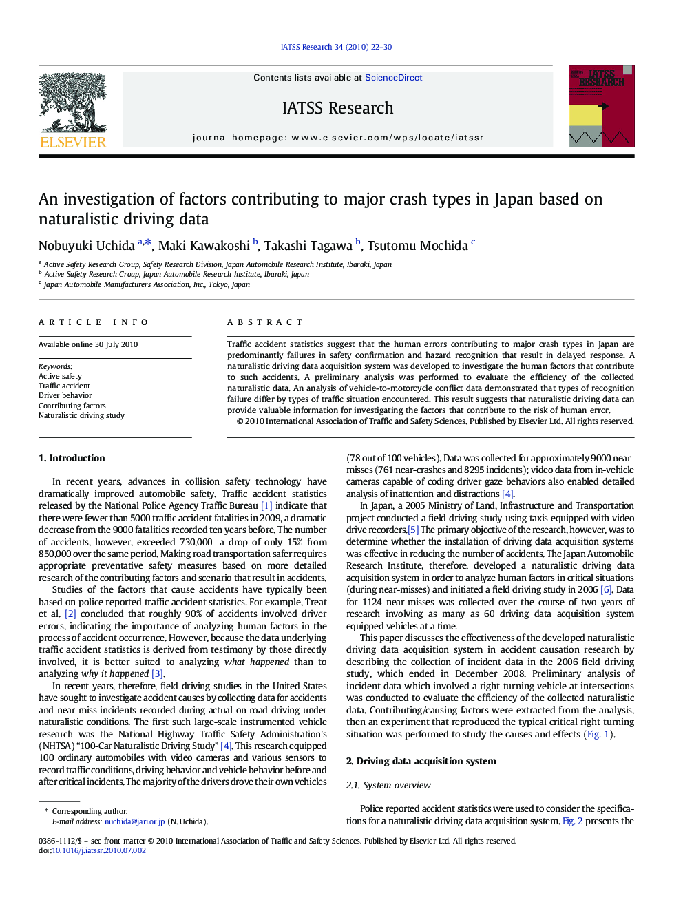 An investigation of factors contributing to major crash types in Japan based on naturalistic driving data