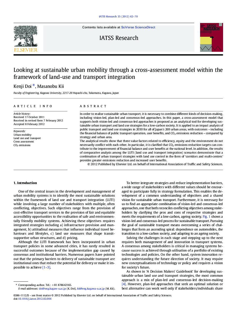 Looking at sustainable urban mobility through a cross-assessment model within the framework of land-use and transport integration