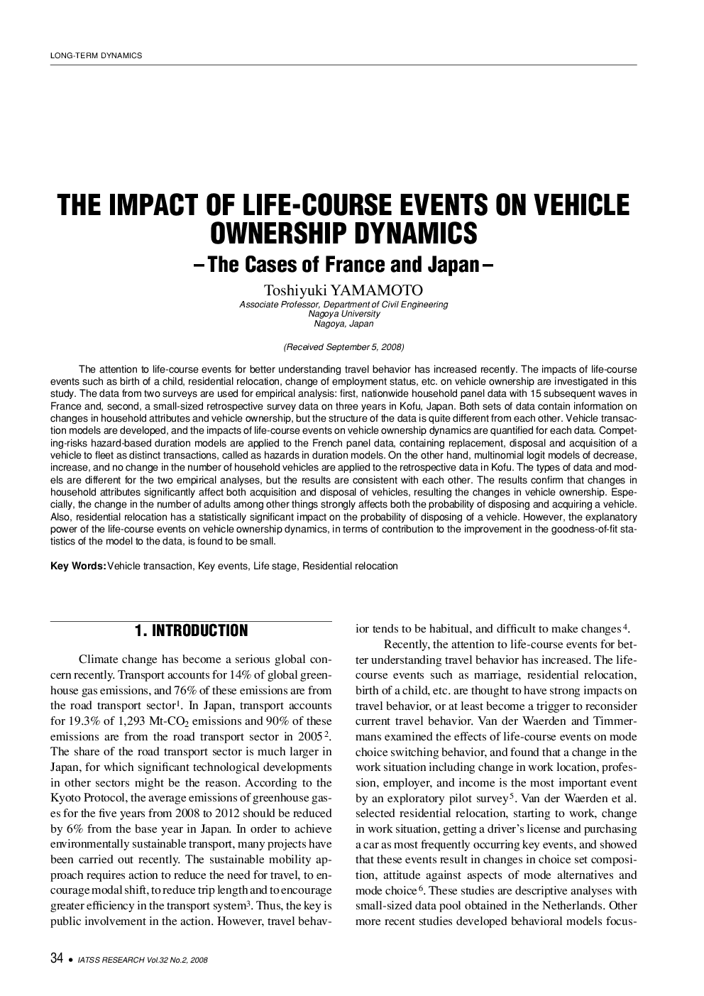 THE IMPACT OF LIFE-COURSE EVENTS ON VEHICLE OWNERSHIP DYNAMICS: The Cases of France and Japan