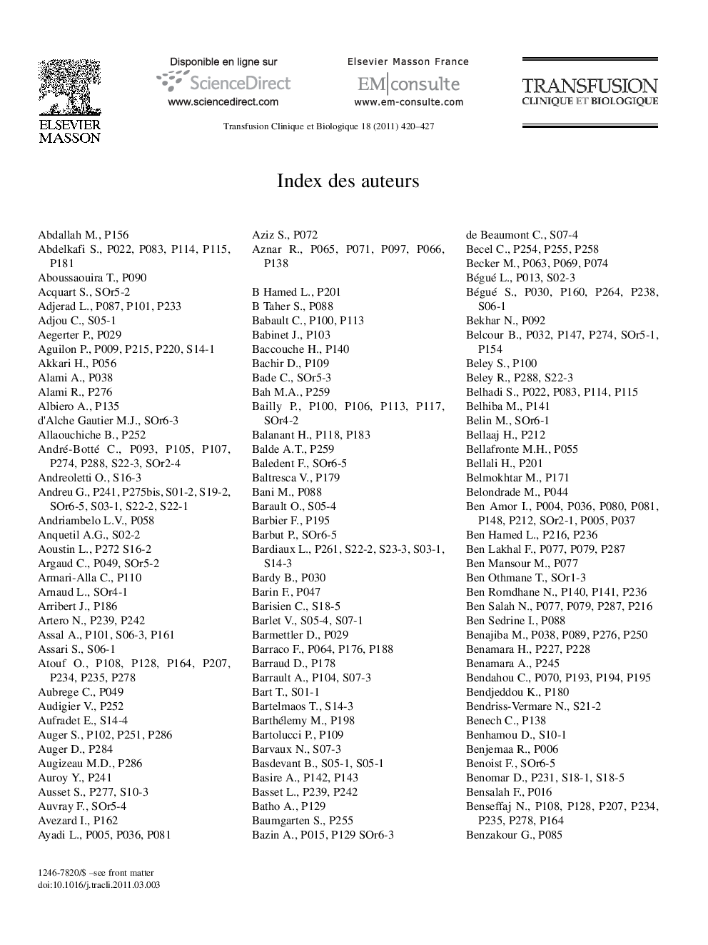 Index des auteurs