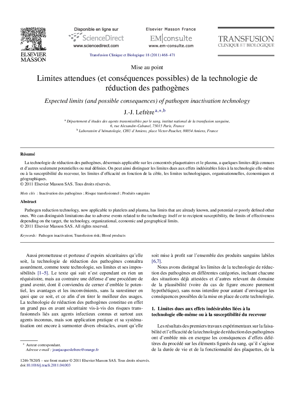 Limites attendues (et conséquences possibles) de la technologie de réduction des pathogènes