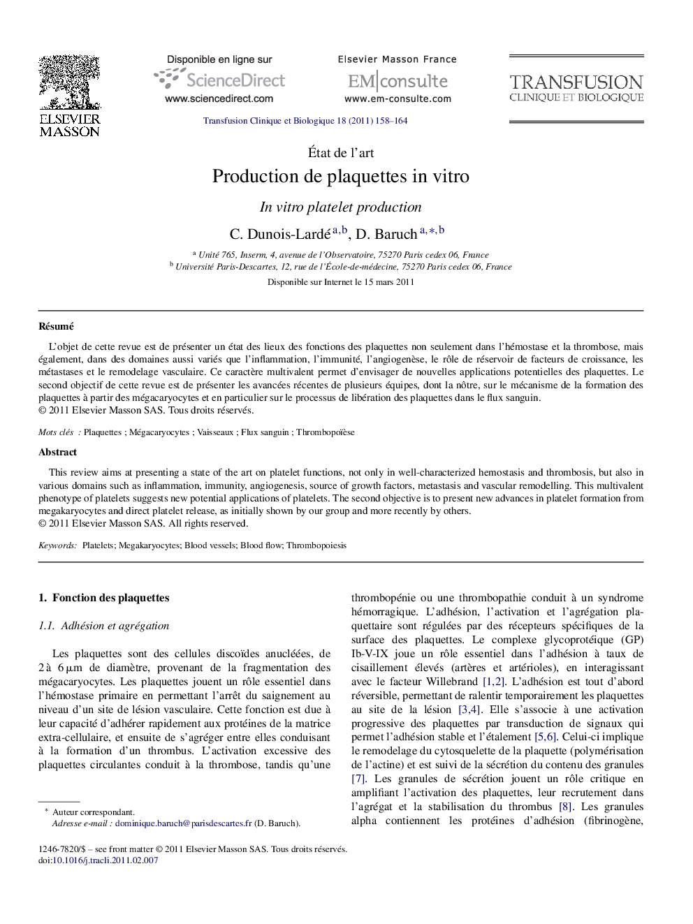 Production de plaquettes in vitro