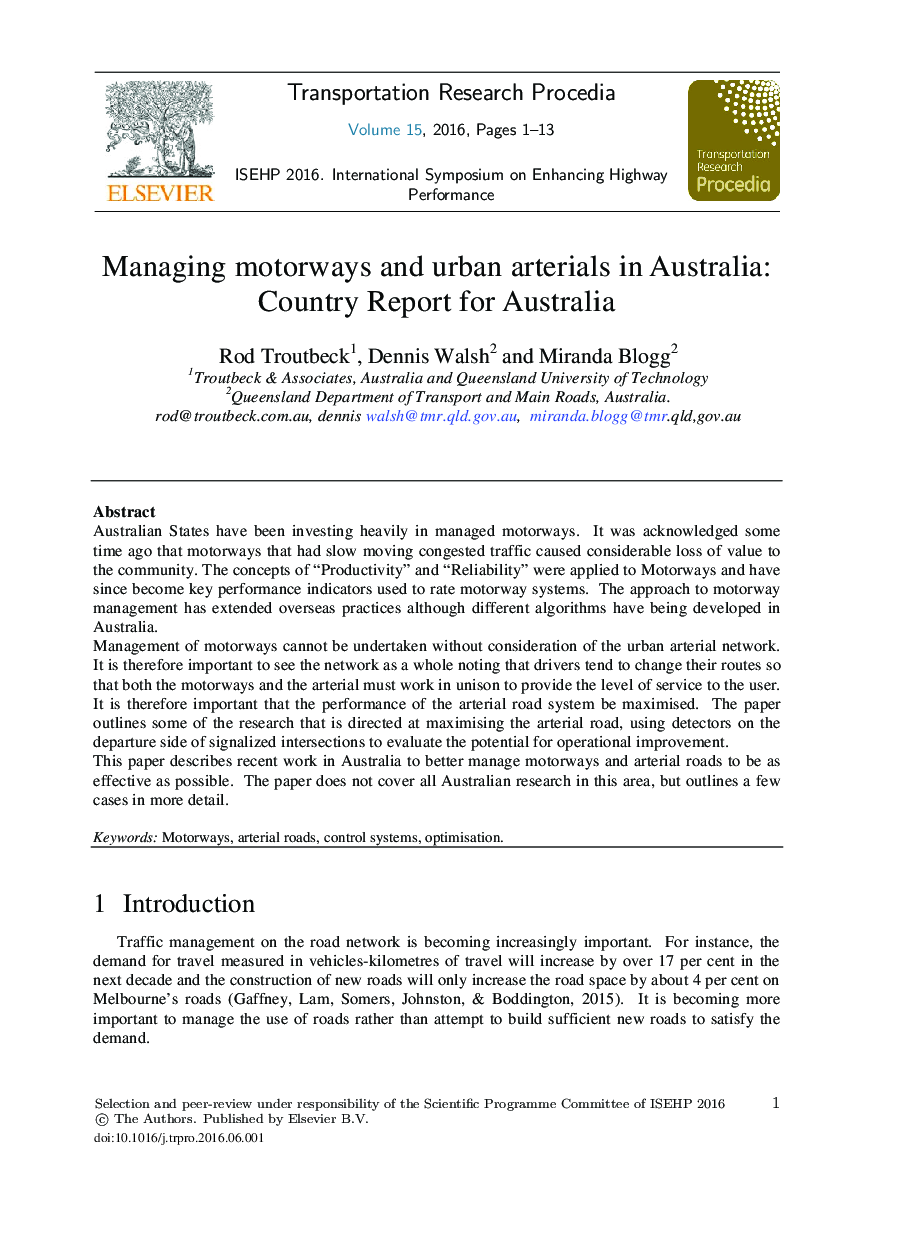 مدیریت بزرگراه و جاده های شهری در استرالیا: گزارش کشور برای استرالیا 