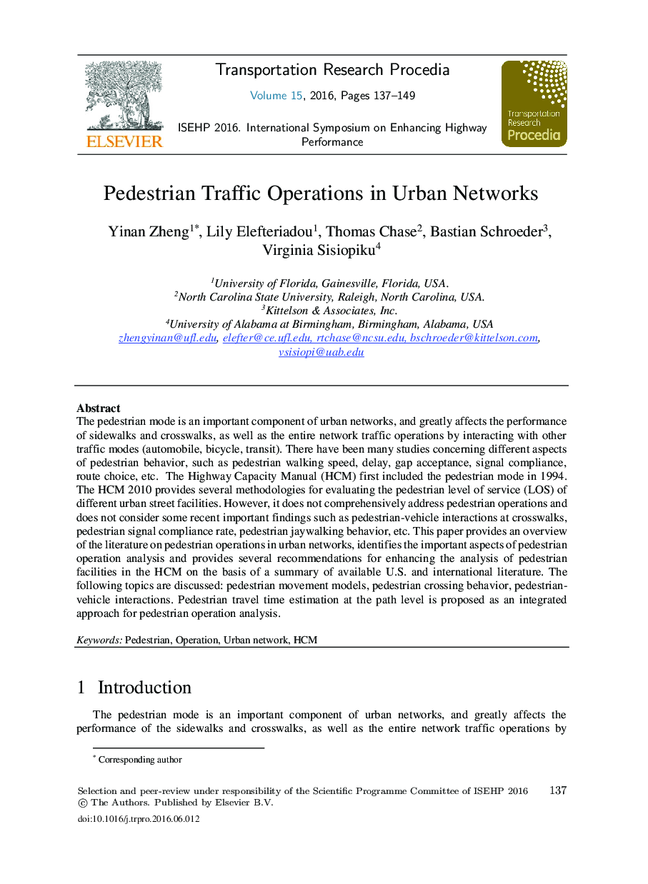 Pedestrian Traffic Operations in Urban Networks 