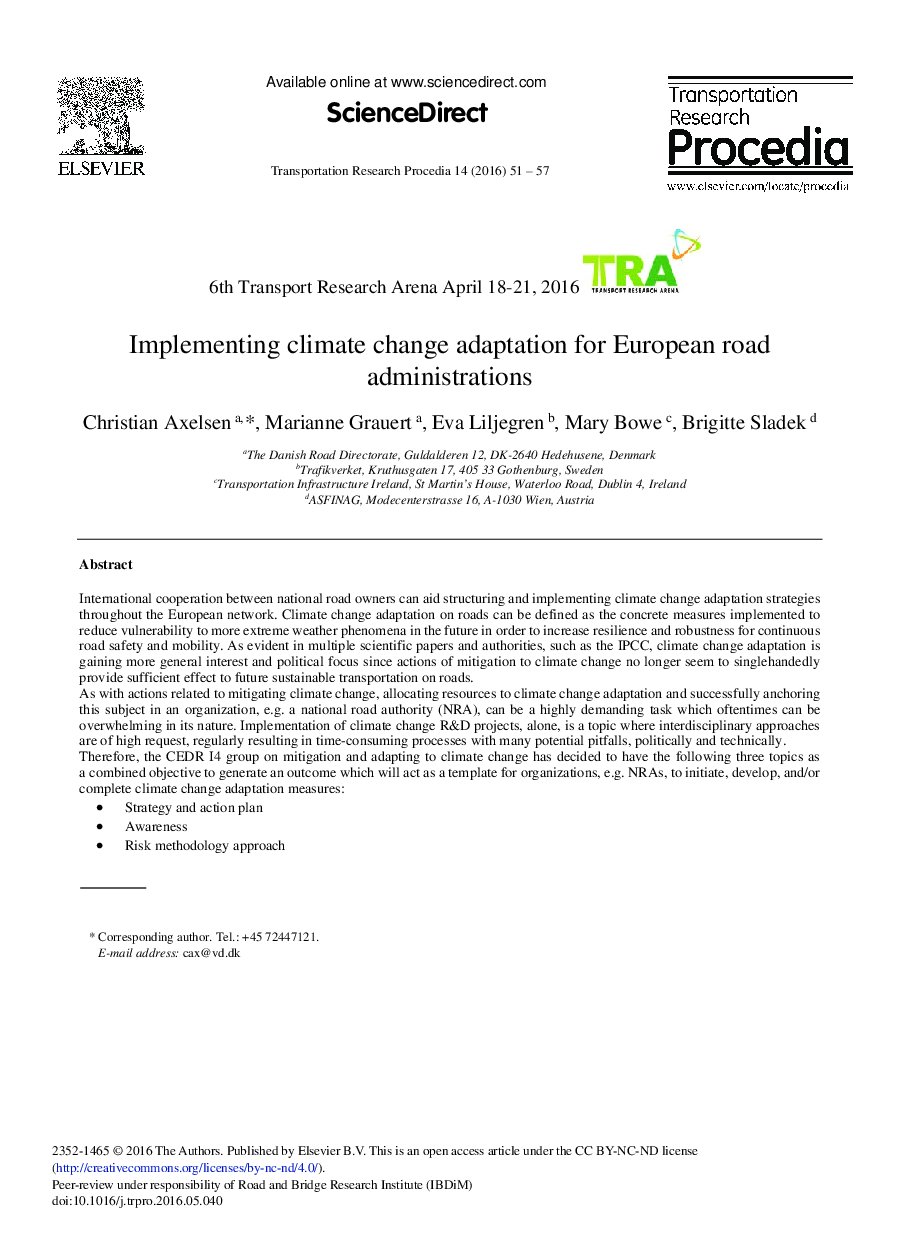 اجرای انطباق تغییرات آب و هوایی برای مدیریت جاده اروپا
