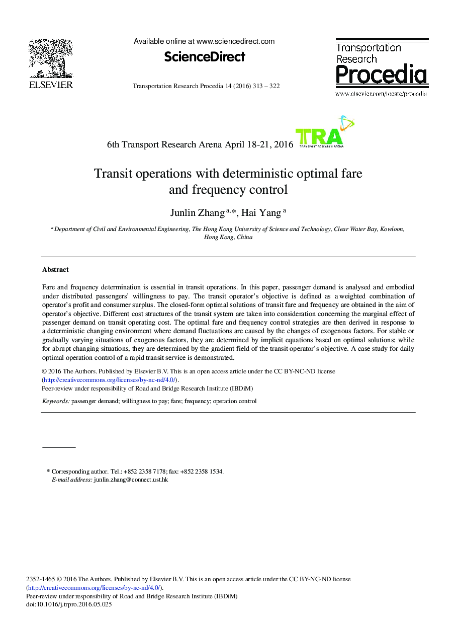 Transit Operations with Deterministic Optimal Fare and Frequency Control 