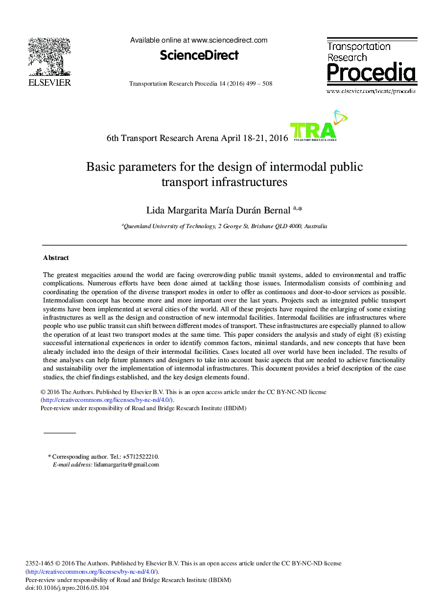 Basic Parameters for the Design of Intermodal Public Transport Infrastructures 