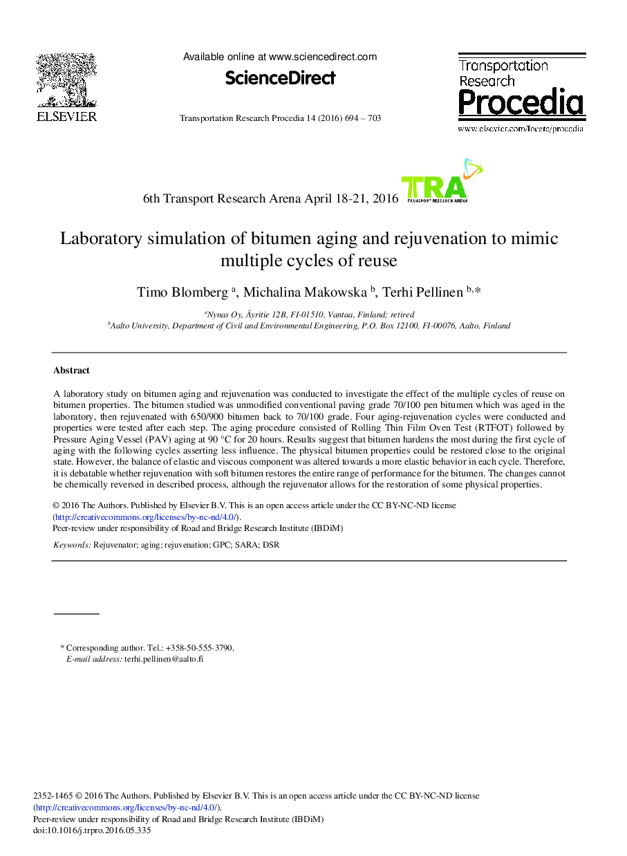 Laboratory Simulation of Bitumen Aging and Rejuvenation to Mimic Multiple Cycles of Reuse 