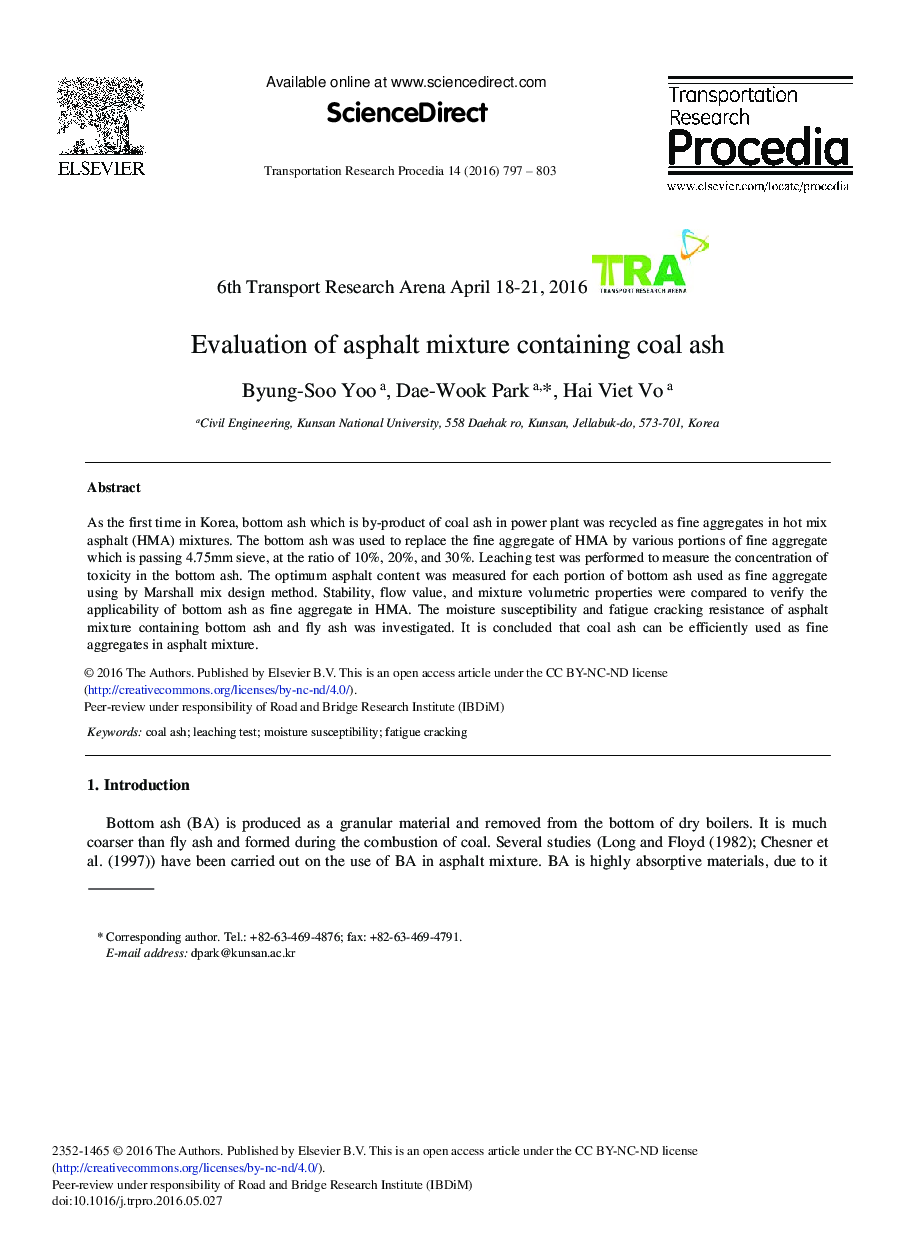 Evaluation of Asphalt Mixture Containing Coal Ash 