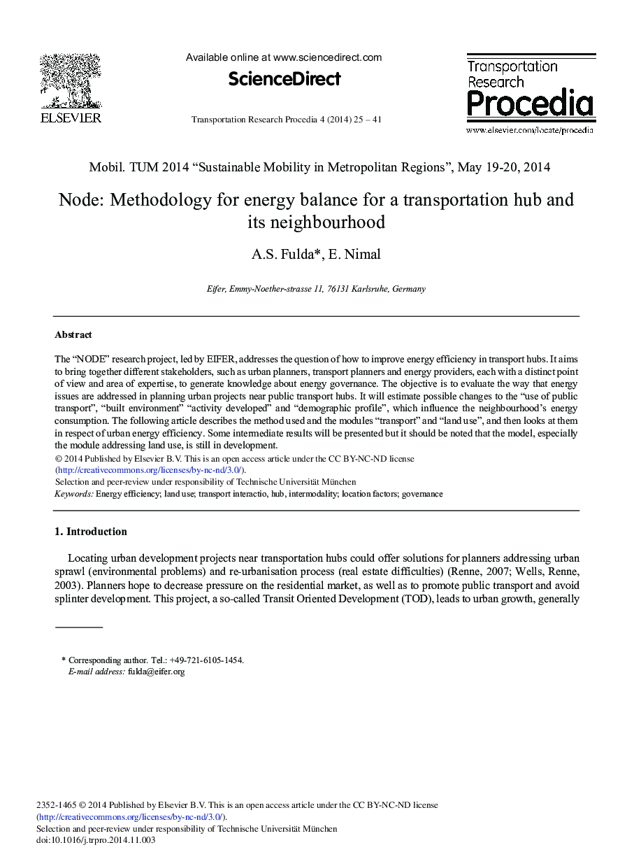 Node: Methodology for Energy Balance for a Transportation Hub and its Neighbourhood 