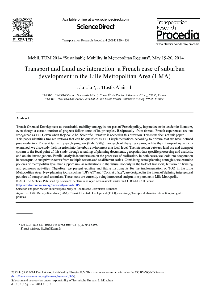 Transport and Land Use Interaction: A French Case of Suburban Development in the Lille Metropolitan Area (LMA) 