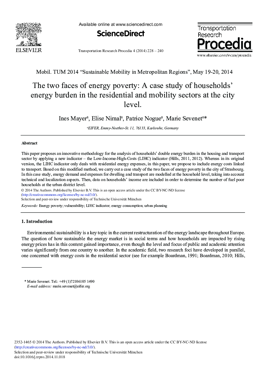 The Two Faces of Energy Poverty: A Case Study of Households’ Energy Burden in the Residential and Mobility Sectors at the City Level 