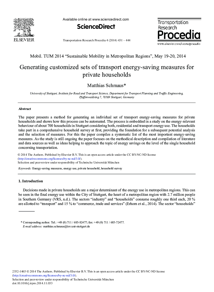 Generating Customized Sets of Transport Energy-saving Measures for Private Households 