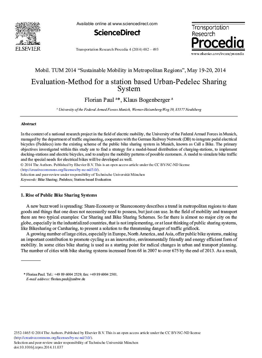 Evaluation-method for a Station Based Urban-pedelec Sharing System 