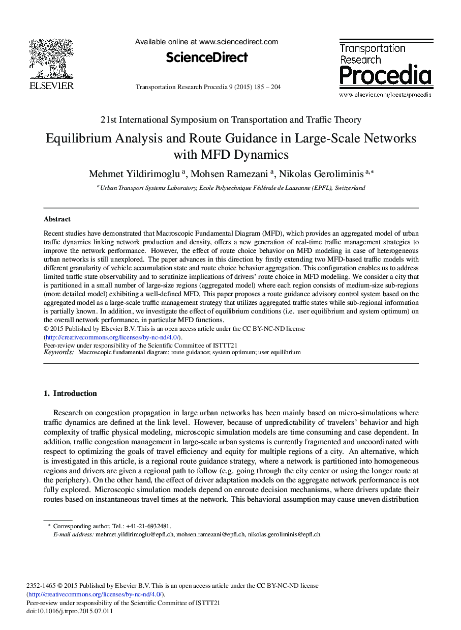 Equilibrium Analysis and Route Guidance in Large-scale Networks with MFD Dynamics 