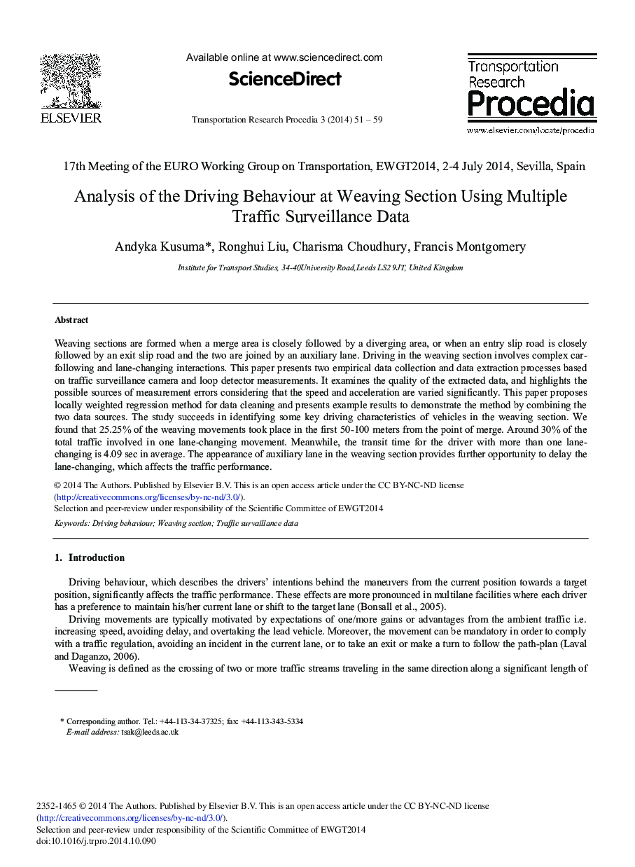 Analysis of the Driving Behaviour at Weaving Section Using Multiple Traffic Surveillance Data 