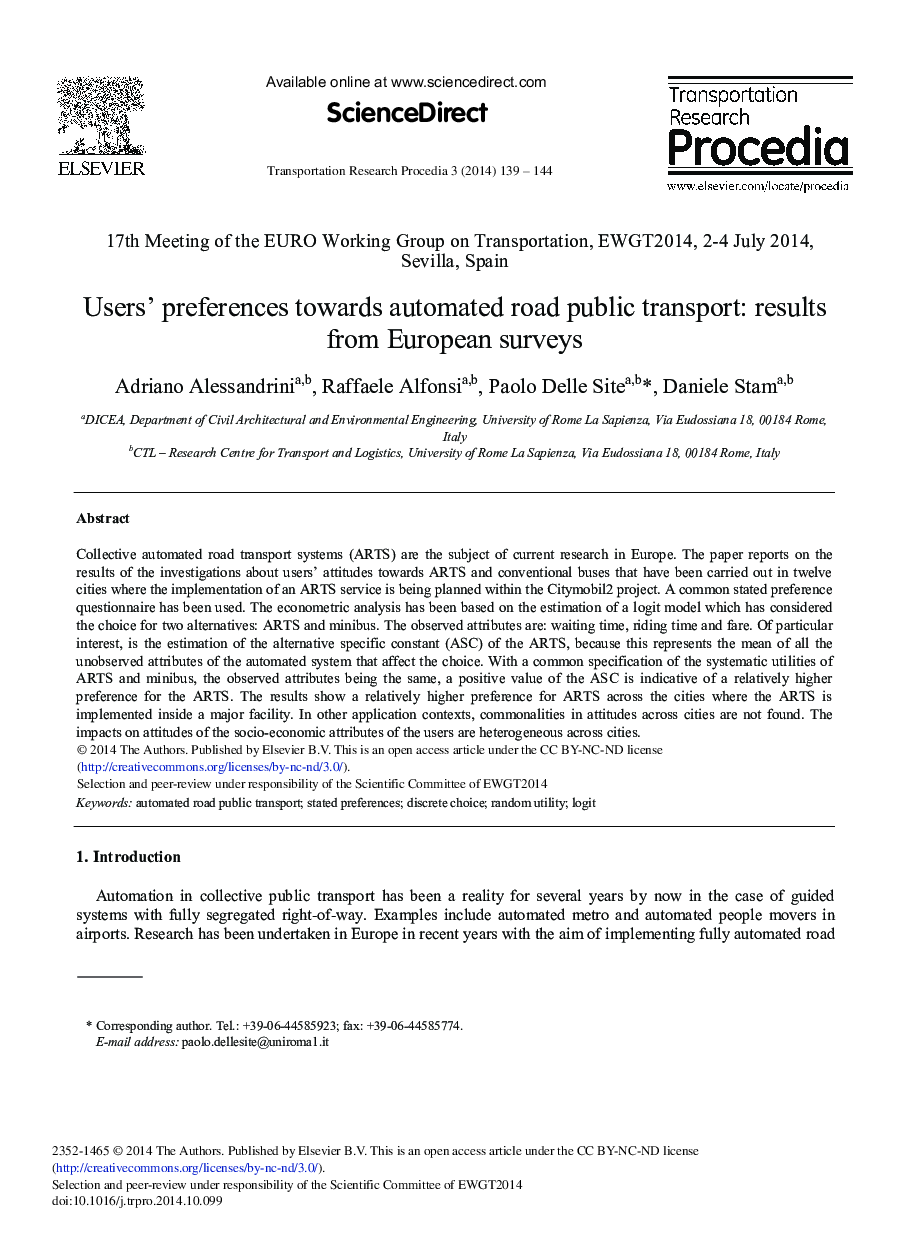 Users’ Preferences towards Automated Road Public Transport: Results from European Surveys 