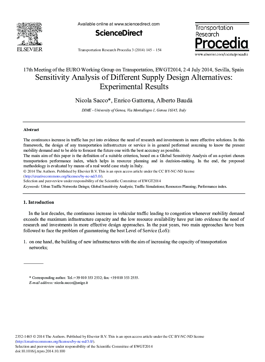 Sensitivity Analysis of Different Supply Design Alternatives: Experimental Results 