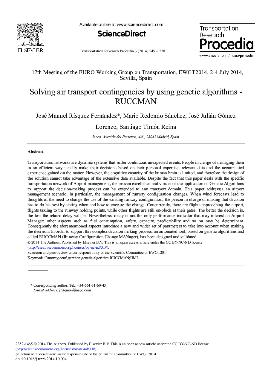 Solving Air Transport Contingencies by Using Genetic Algorithms – RUCCMAN 