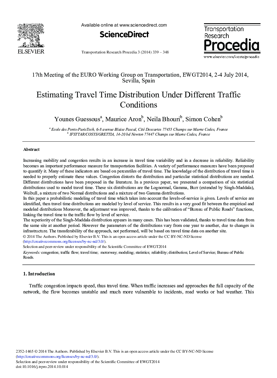 Estimating Travel Time Distribution under Different Traffic Conditions 