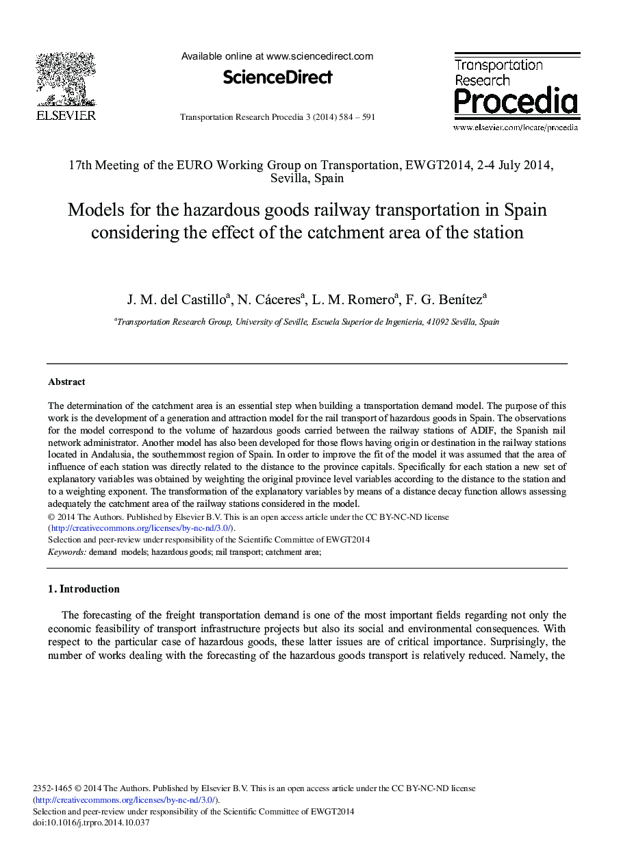 Models for the Hazardous Goods Railway Transportation in Spain Considering the Effect of the Catchment Area of the Station 