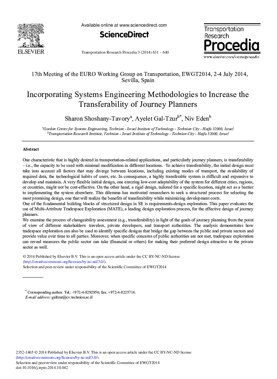 Incorporating Systems Engineering Methodologies to Increase the Transferability of Journey Planners 