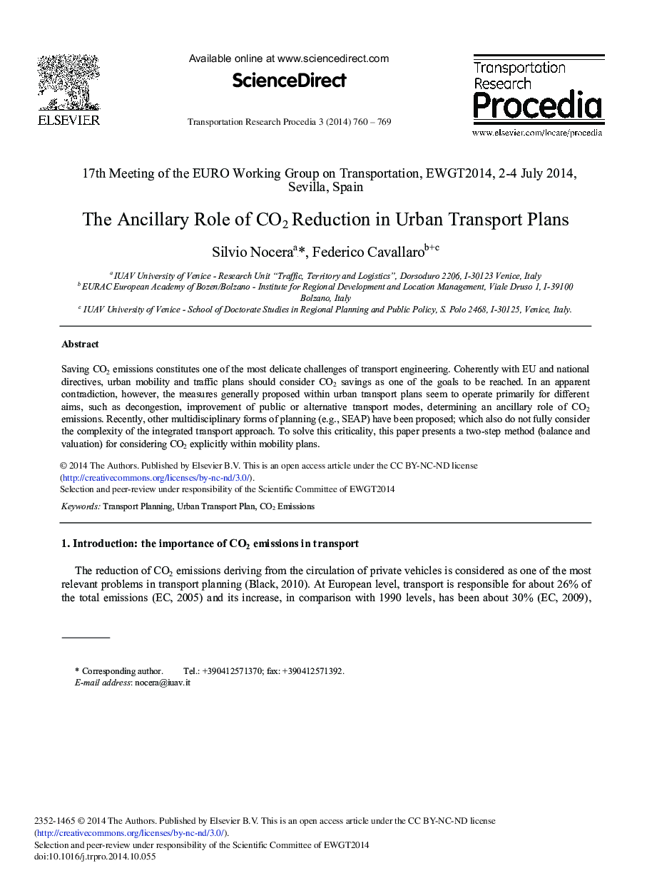 The Ancillary Role of CO2 Reduction in Urban Transport Plans 