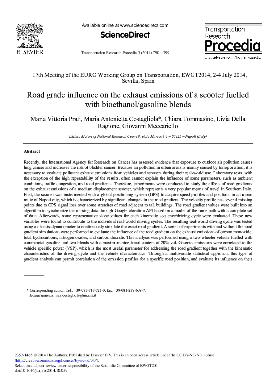 Road Grade Influence on the Exhaust Emissions of a Scooter Fuelled with Bioethanol/Gasoline Blends 