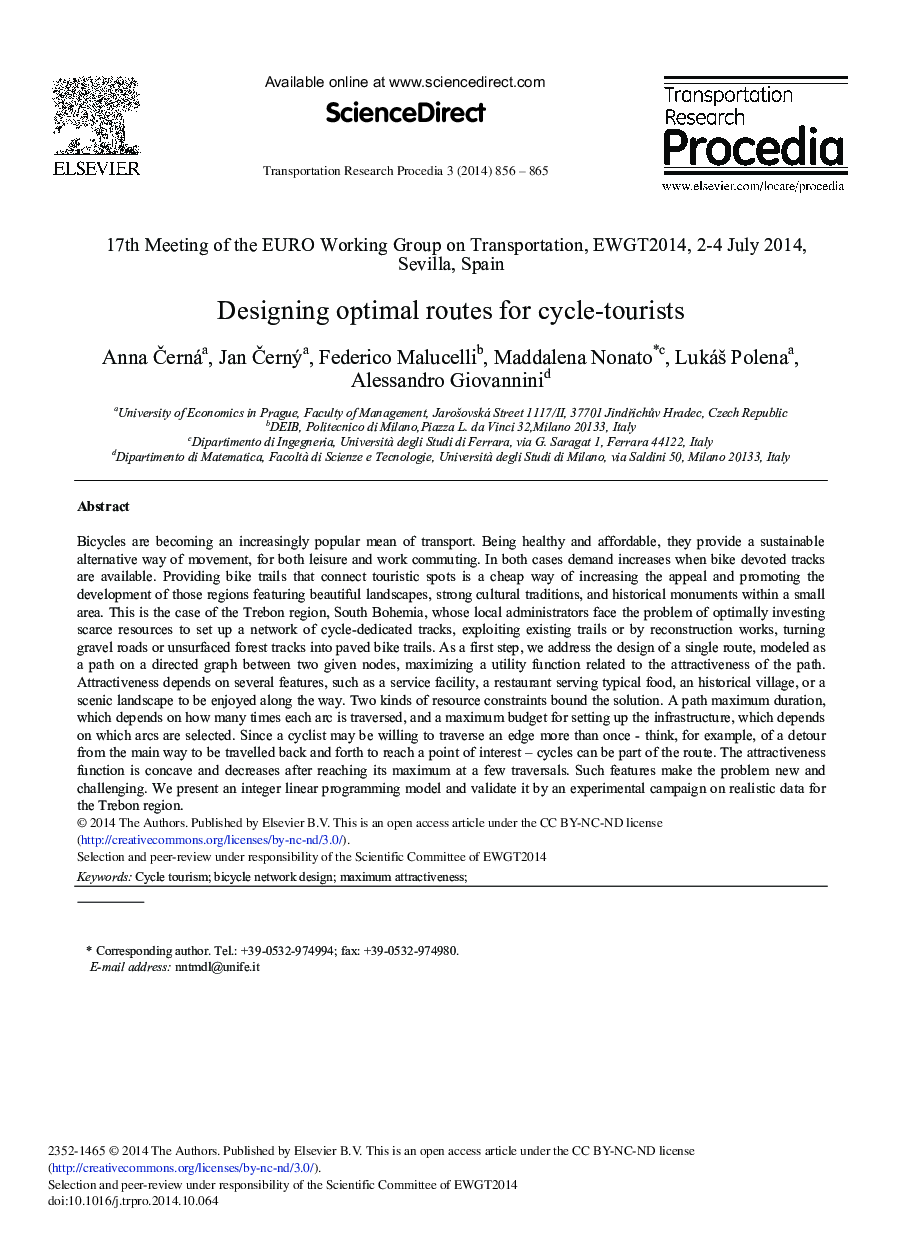 Designing Optimal Routes for Cycle-tourists 