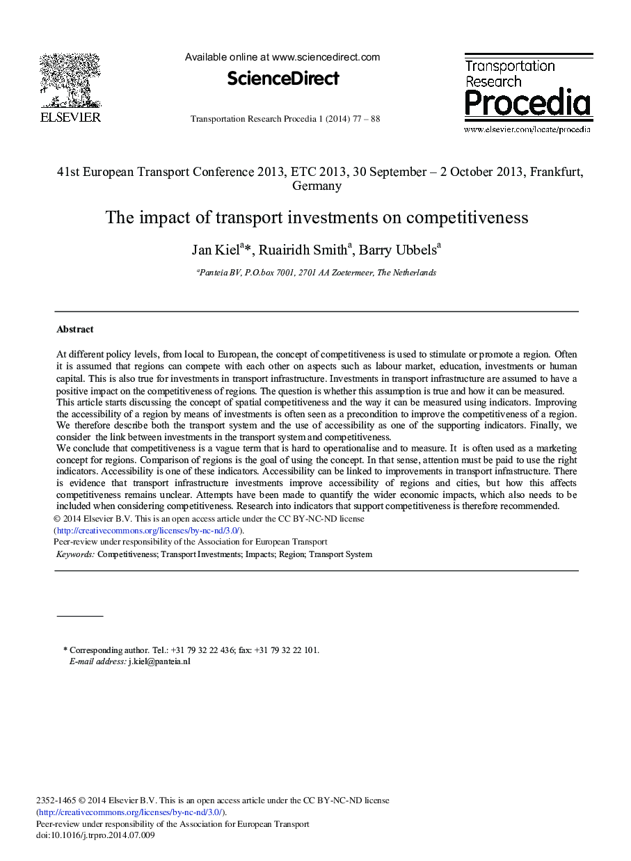 The Impact of Transport Investments on Competitiveness 