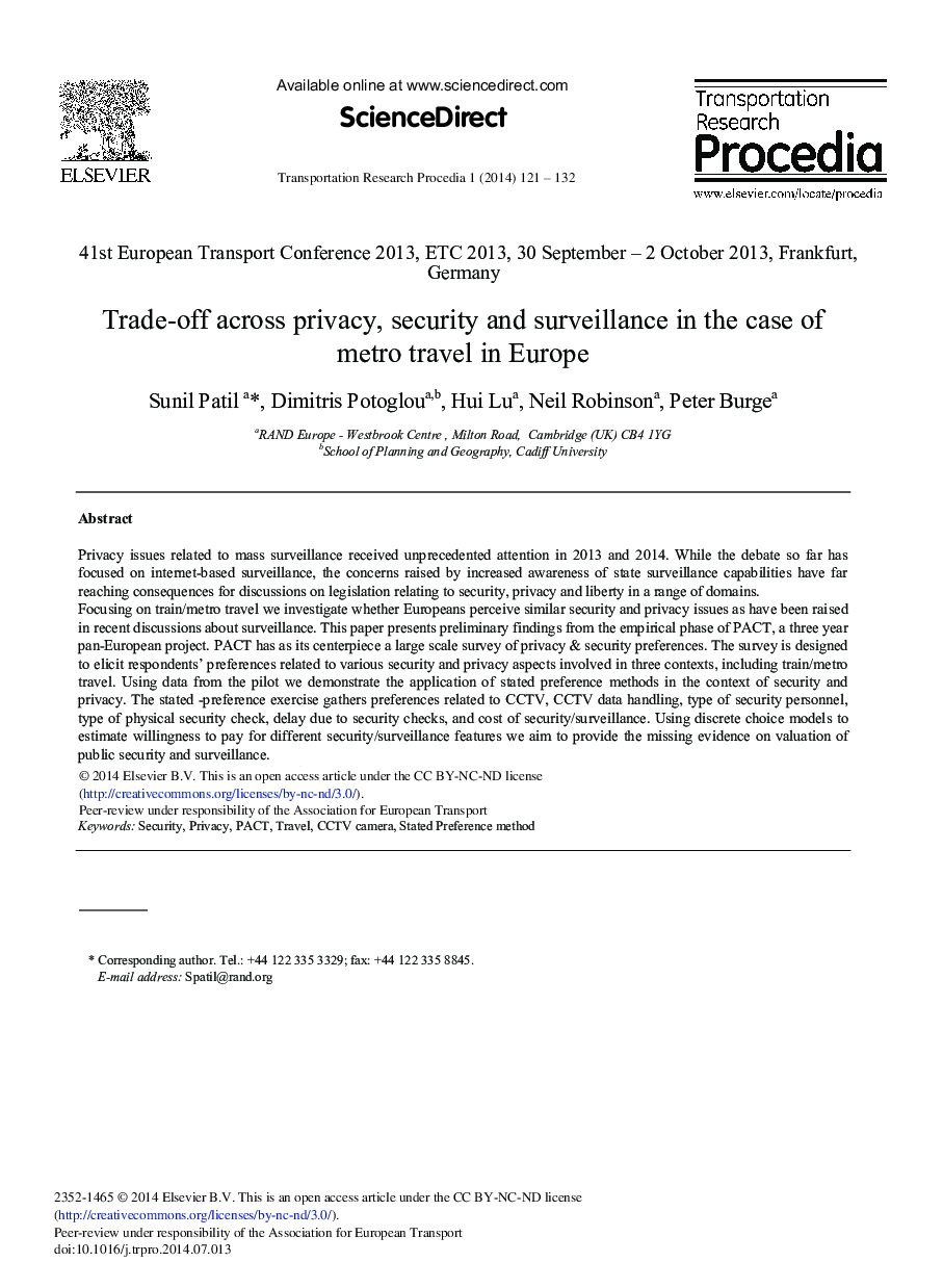 Trade-off Across Privacy, Security and Surveillance in the Case of Metro Travel in Europe 