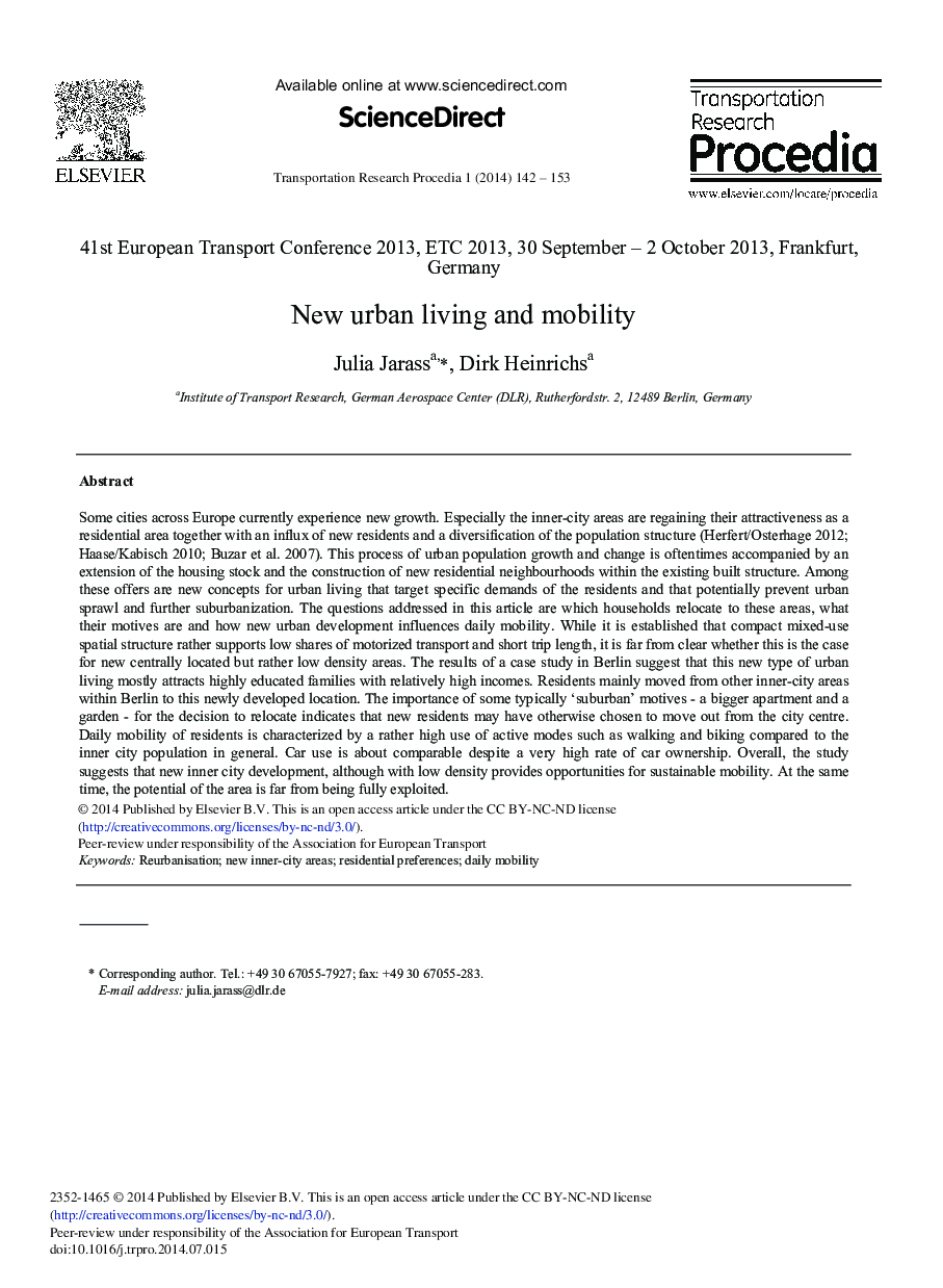 New Urban Living and Mobility 