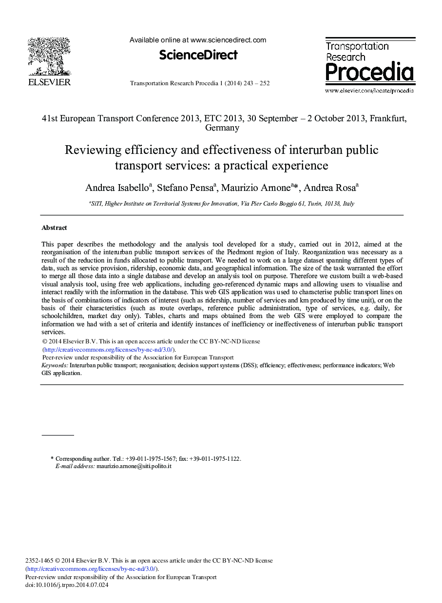 Reviewing Efficiency and Effectiveness of Interurban Public Transport Services: A Practical Experience 