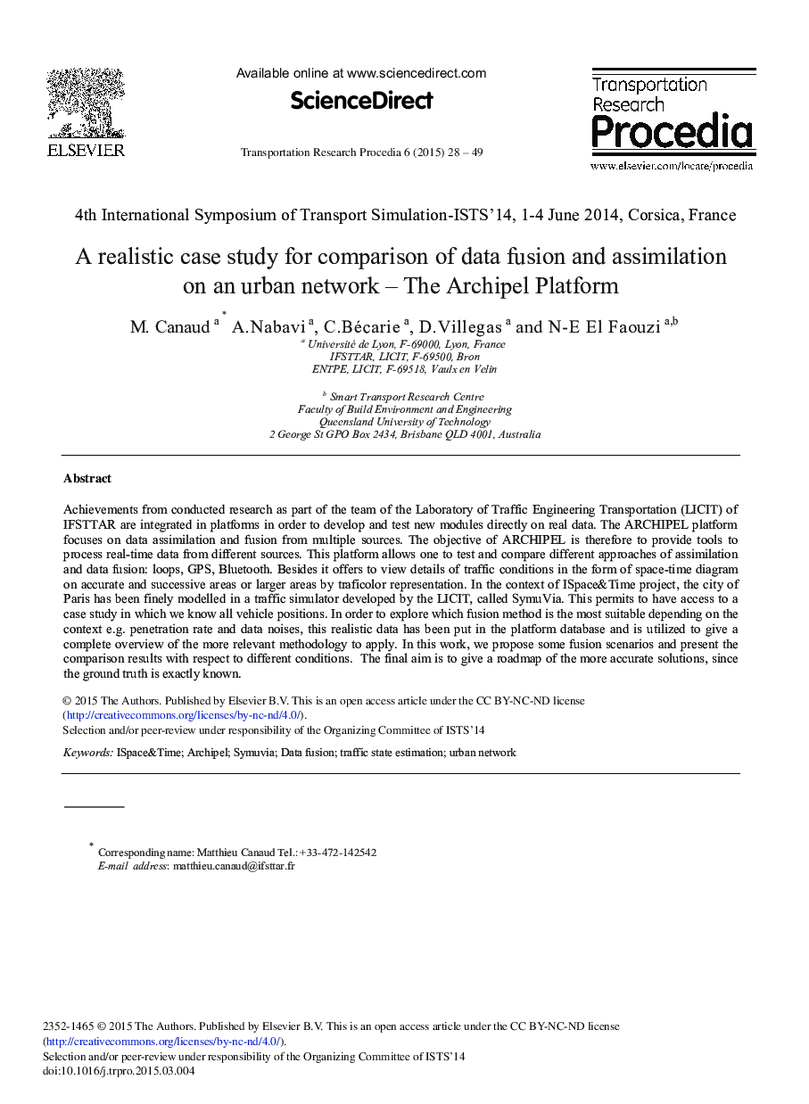 A Realistic Case Study for Comparison of Data Fusion and Assimilation on an Urban Network – The Archipel Platform 