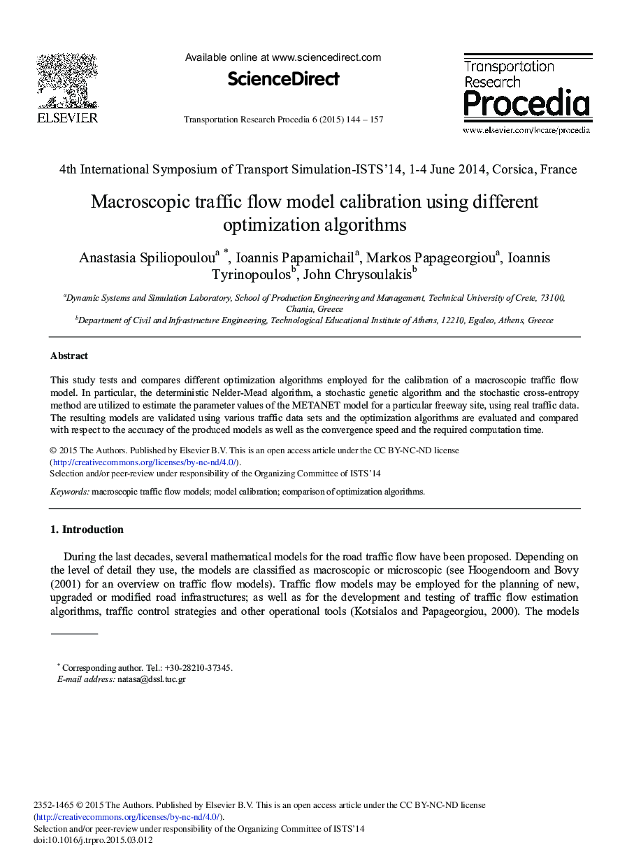 Macroscopic Traffic Flow Model Calibration Using Different Optimization Algorithms 