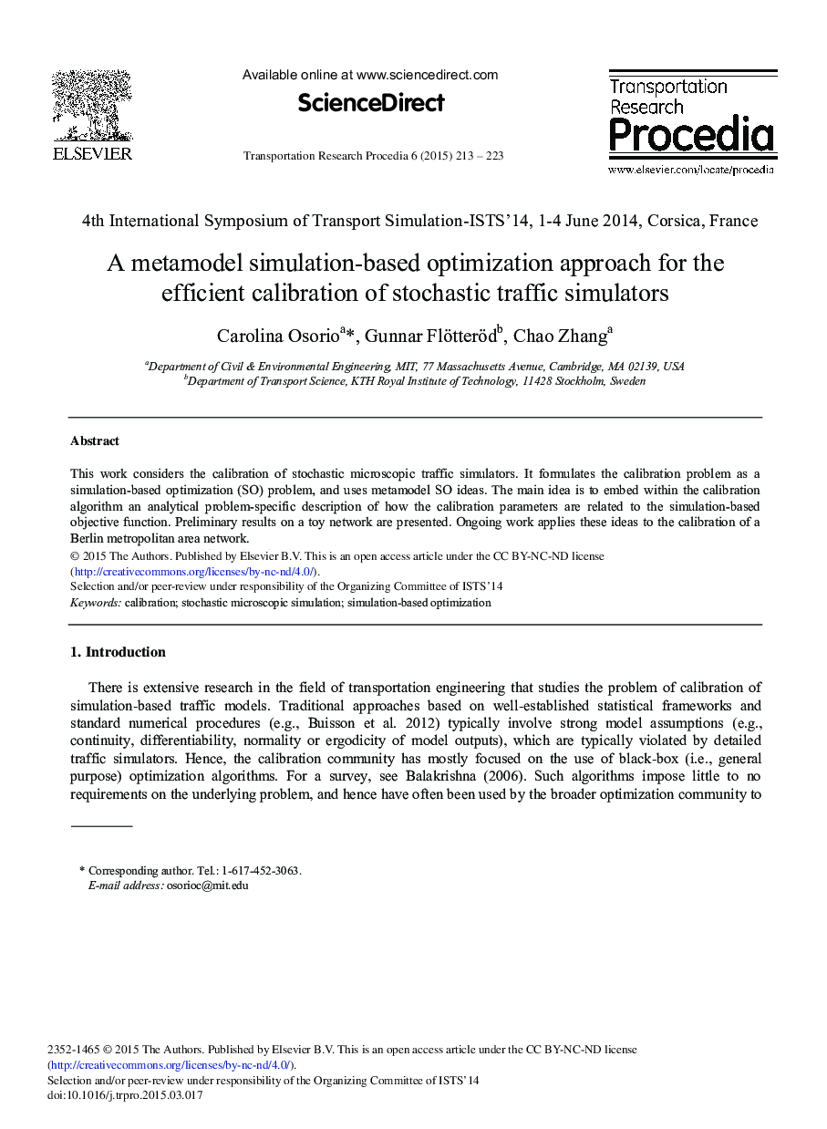 A Metamodel Simulation-based Optimization Approach for the Efficient Calibration of Stochastic Traffic Simulators 