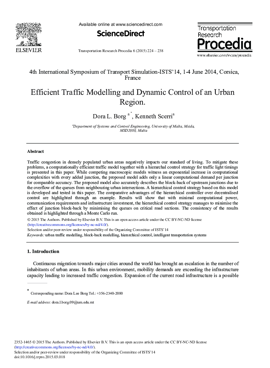 Efficient Traffic Modelling and Dynamic Control of an Urban Region 