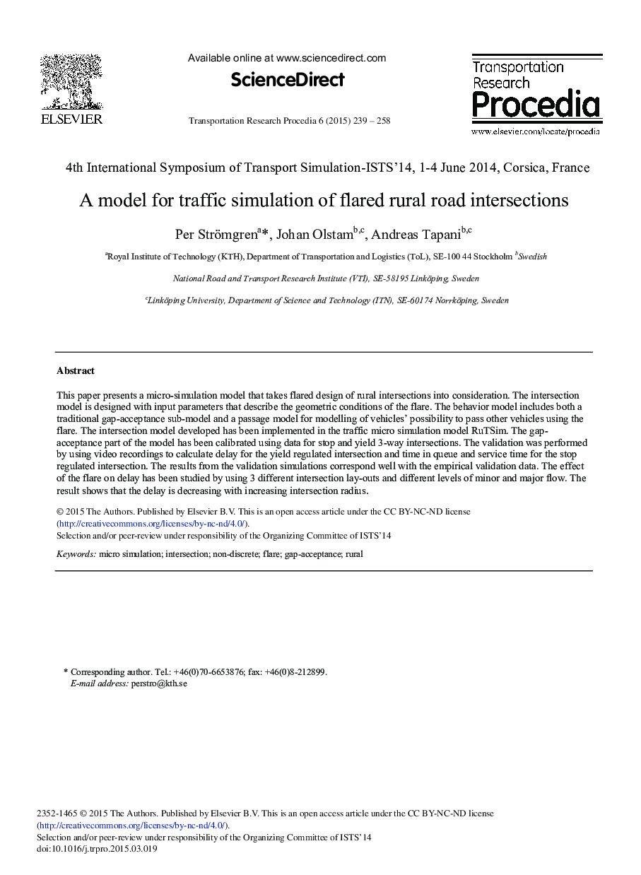 A Model for Traffic Simulation of Flared Rural Road Intersections 